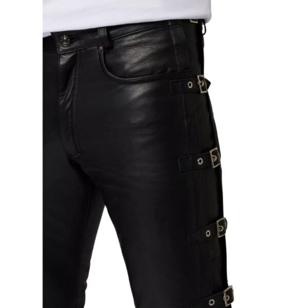 Side Buckle Leather Pants